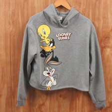 LOONEY TOONS Warner Bros Cropped Hoodie Sweatshirt Juniors XS 1 Bugs Tweety NWT