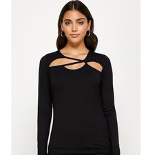 Bibi Boutique Black Cutout Long Sleeve Night-Out Top BT2830-01 Small