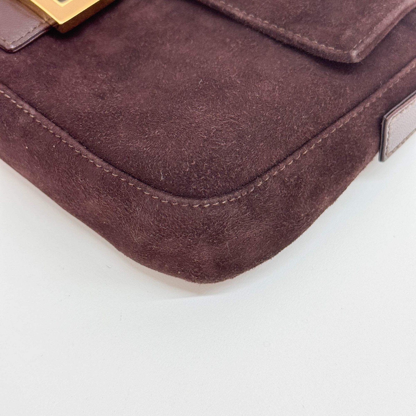 FENDI Baguette Brown Suede Shoulder Bag thumbnail 10