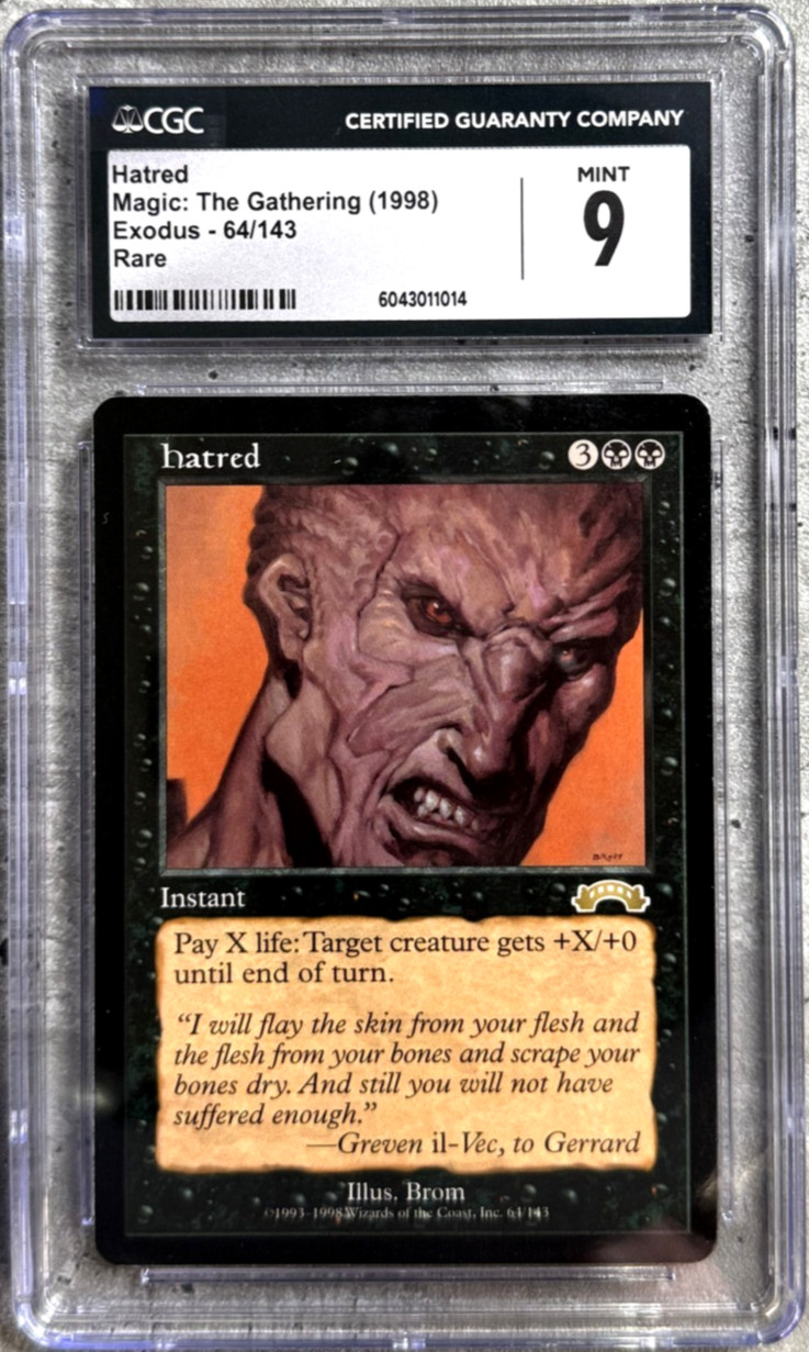 Magic The Gathering MTG Hatred Rare CGC 9 Mint, Exodus 64/143 1998