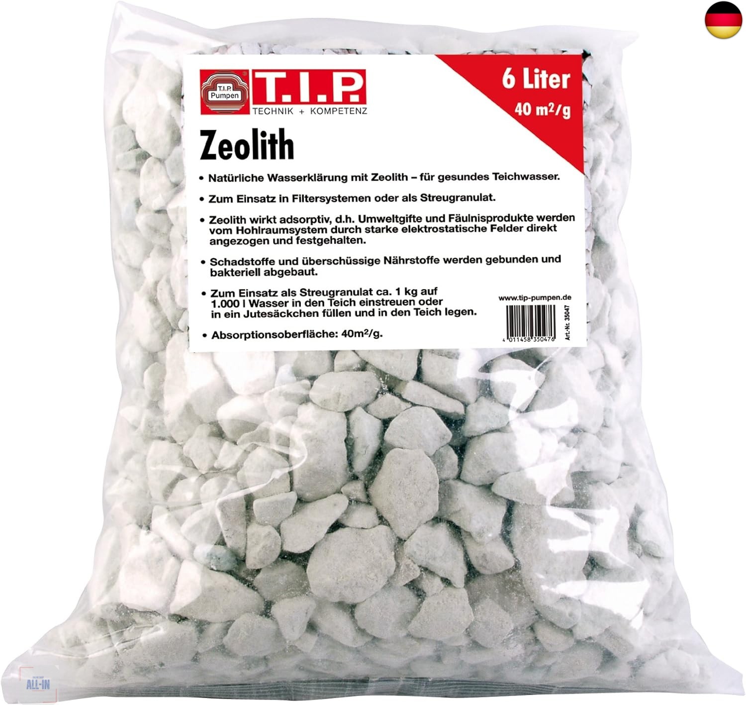 T.I.P. Teichpflegemittel Zeolith 6 Liter (5,5 Kg) im Beutel, 35047