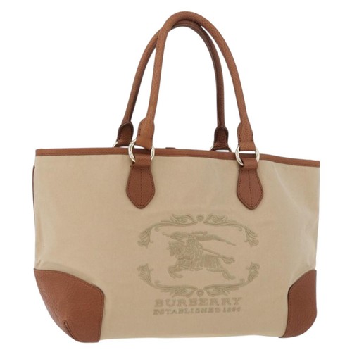BURBERRY Tote Bag Canvas Beige Gold Auth 182423
