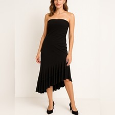Y2K Black Strapless Ruffle Hem Dress Hypnotix Asymmetrical Goth Grunge Clubwear