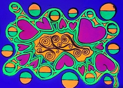 Love Bug In A Rug- Blacklight Reactive Abstract Watercolor Painting, Unframed