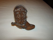 Vtg Metal Cowboy Boot w/ Spur Matchstick/Toothpick Holder Great Detail