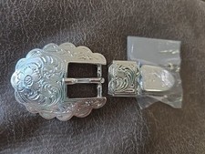 Silver Engraved Western 3 Piece Belt Buckle Set 1 Inch Belt, Ranger