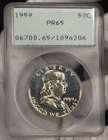 1959 Franklin Silver Half Dollar 50C PCGS PF65 PR65 Rattler Vintage Holder GEM
