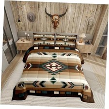 Rustic Bohemian Comforter Set American Native Southwestern Full Brown Green