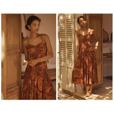 NWT Farm Rio x Anthropologie Tie Straps Drop-Waist Printed Midi Dress M