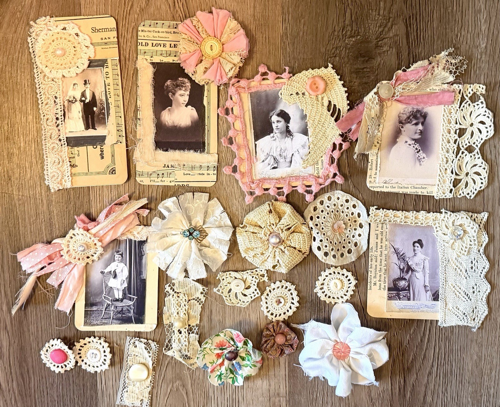 Shabby Chic JUNK JOURNAL Victorian 19 Pc Vintage Tags Embellishments