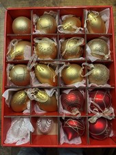 20 piece blown glass Christmas tree ornaments red gold and clear