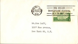1958 Oregon Shakespeare Festival - Newberg ORE Slogan Postmark - July 28 1958