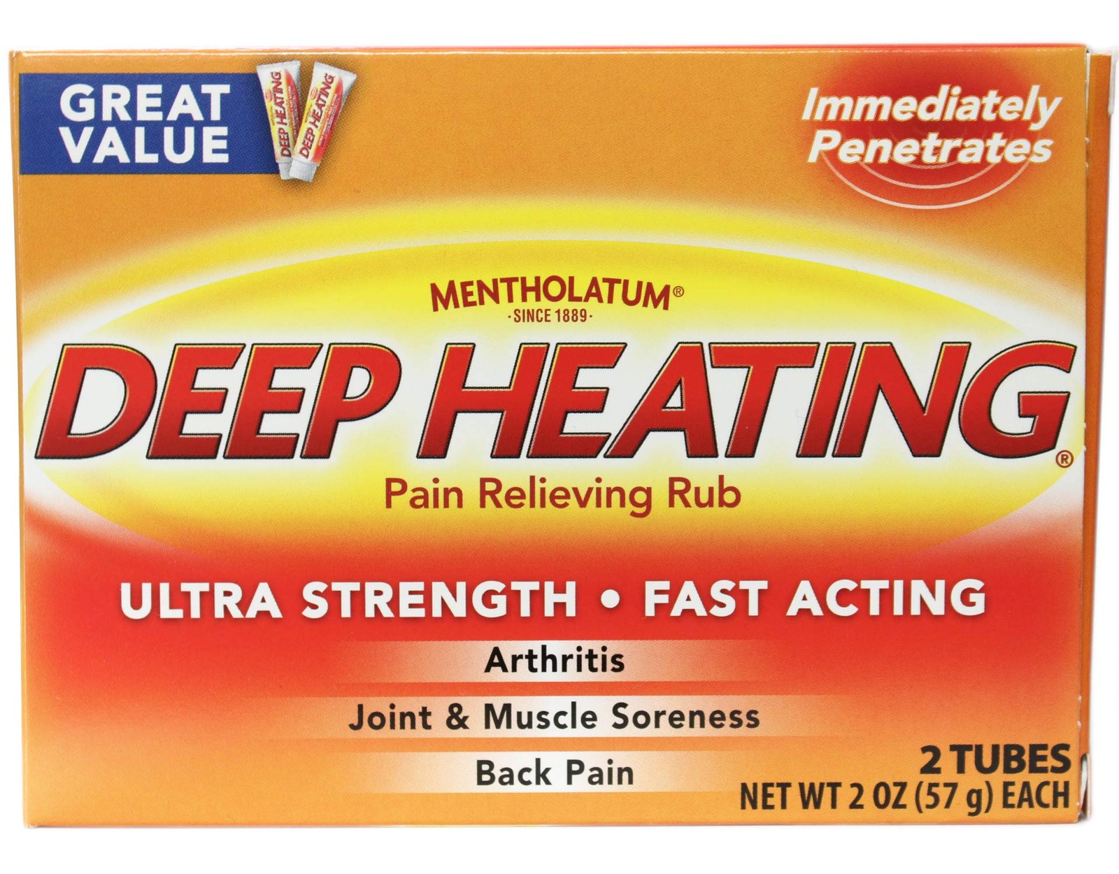 Mentholatum Deep Heating Pain Relief Rub 2oz Tubes Pack of 4