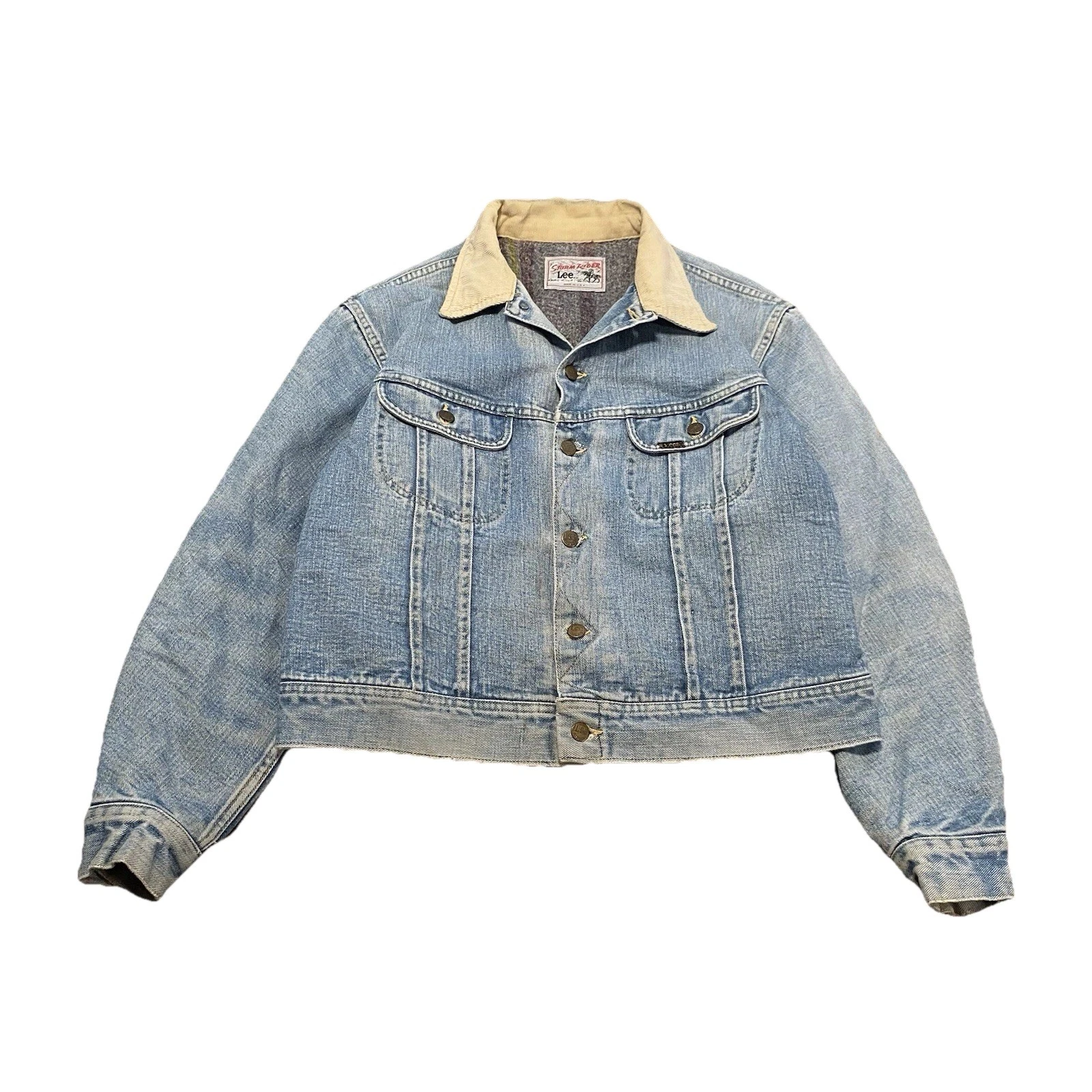 Vintage Lee Storm Rider Made In USA Denim Jean Jacket 46R Large L Blanket Lined