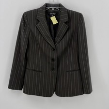 Kasper Women's Blazer Size 8P Gray Stripe 3 Button 3/4 Sleeve Lined Collared