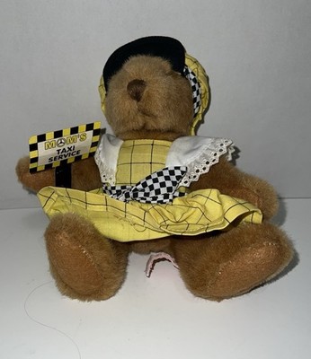 Russ Berrie Mom's Taxi Service Brown Plush Teddy Bear Wearing A Taxi Outfit 7'' 
