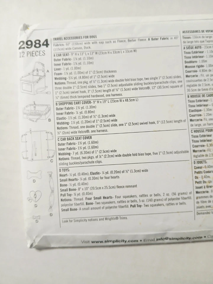 2984 Simplicity Pattern. Dog Travel Accessories. Designs By Robin Greenwood - Image 2 of 3