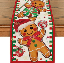 Gingerbread Candy Cane Christmas Table Runner, Seasonal Winter Kitchen Dining Ta
