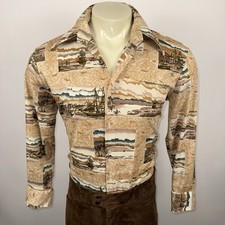 Vintage 60s 70s Disco Shirt Mens Stretch Polyester Abstract Nik MCM Kmart Large