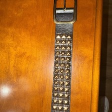 Studded Three Row Gold/ Brass Stud Leather Belt Punk, Metal,Thrash, UK Style