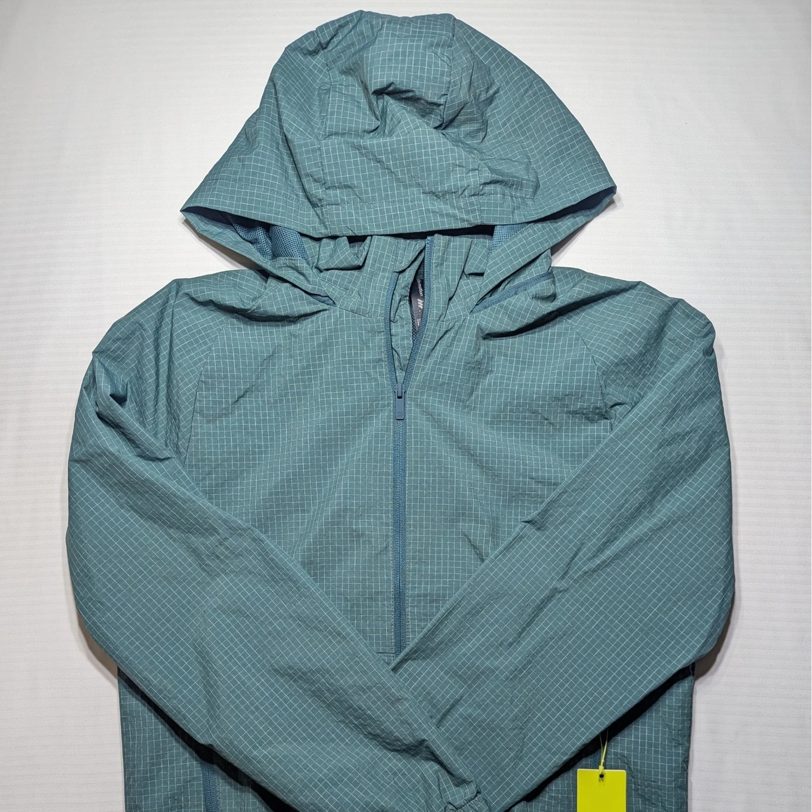 All In Motion Lightweight Hooded Jacket Green Grid Nylon Gorpcore Y2K