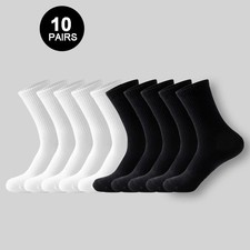 5-10 Pair Mens Sports Crew Socks Plain White Black Cotton Cushioned Sock UK 6-11