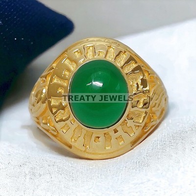 Emerald Oval Cut With 14k Yellow Gold Ring For Men's #593 #