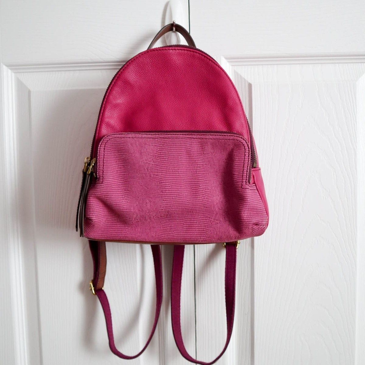 Fossil Felicity Leather Mini Backpack Purse Magenta Pink 