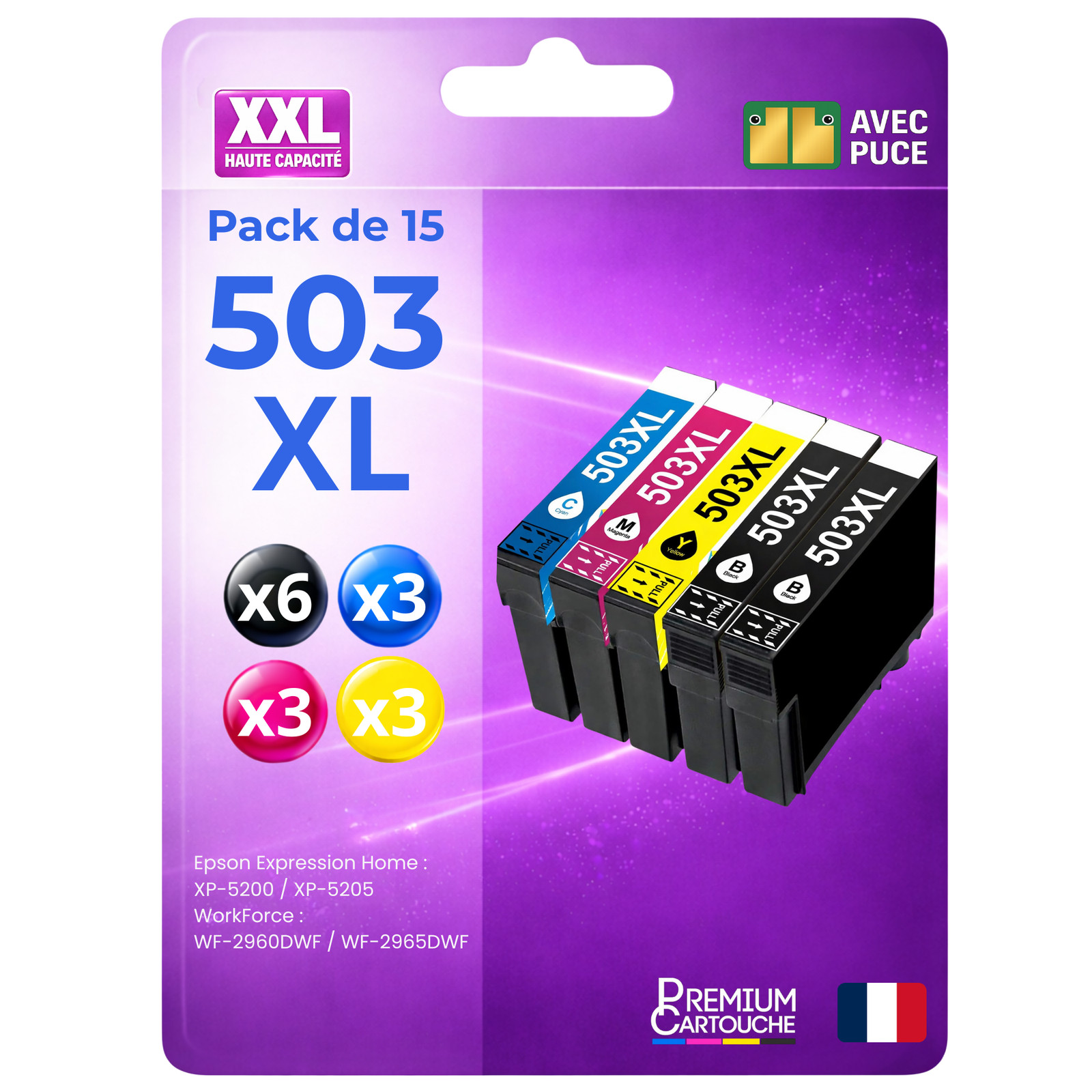 Cartouches Epson 503XL pack de 15 recharges haute capacité noir et couleur