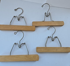 Vintage Wood Metal Clamp Clothes Hangers Trousers Pants Skirt Set of 4