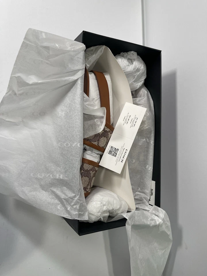 Sandalia Coach Julian Signature Dos Rayas Para Hombre Talla 9 Pulido Ámbar Marrón Nueva Foto 3 de 4