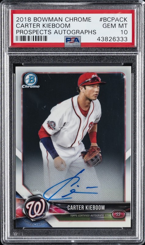 2018 BOWMAN CHROME PROSPECTS AUTO #BCPACK CARTER KIEBOOM PSA 10 AUTO