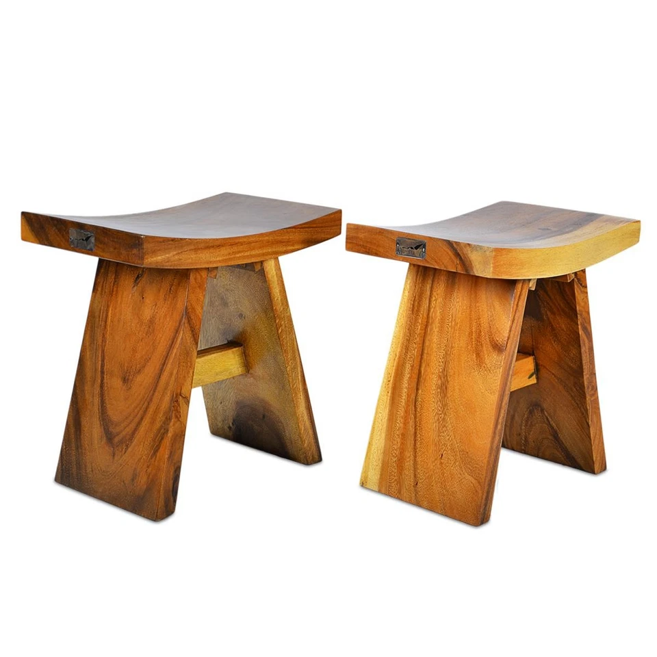 DIVERO Hocker Suar Holz Sitzhocker Holzhocker massiv reine Handarbeit behandelt - Bild 4 von 4