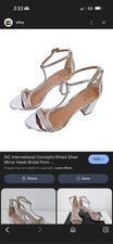 Silver Rhinestone Ankle Strap Block Heels Bridal Prom