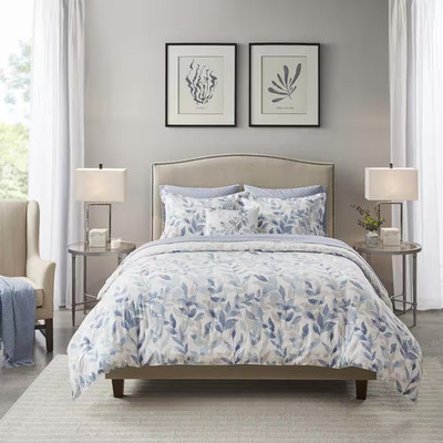 Thelma 8-Piece Blue Queen Reversible Comforter Set with Bed Sheets