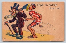 Comic Postcard Old Man & Boy Horn Humorous 