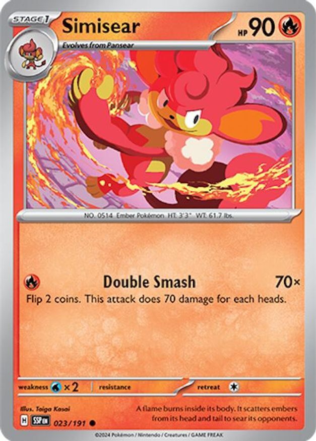 Pokemon Simisear (23/253) Surging Sparks NM REVERSE HOLO
