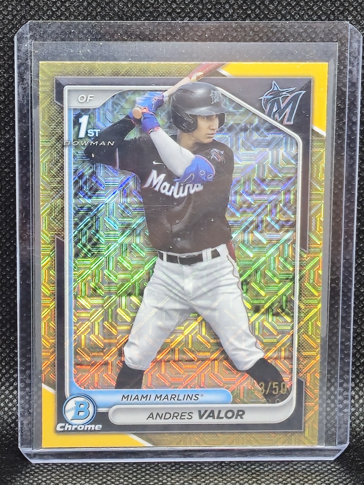 Andres Valor 2024 Bowman Chrome 1st Gold Mojo /50 SP Miami Marlins