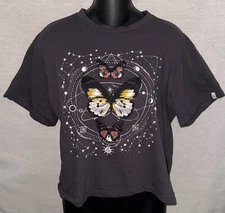 Dirtee Laundry Astrological & Butterfly Print Cap Sleeve Cropped Tee - L