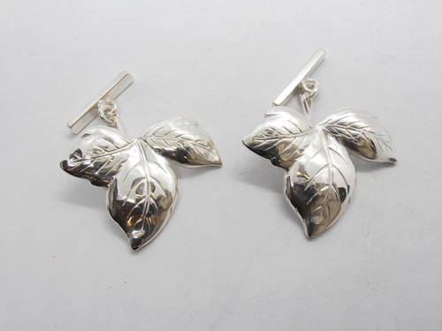 Cufflinks With Ivy Leaf In STERLING SILVER 925 - Ceremony - Good Luck -