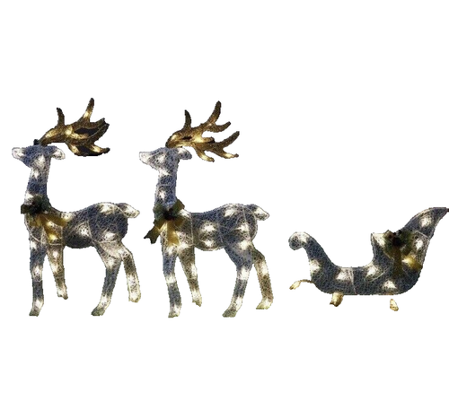 Outdoor Christmas Reindeer and Sleigh 110 LED Lights 3 Pce Glitter Mesh 2310 NOM - Picture 4 of 4