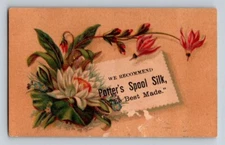 Victorian Trade Card Potter's Silk Spool Lily Flower Sewing Thread 2.5" x 4"