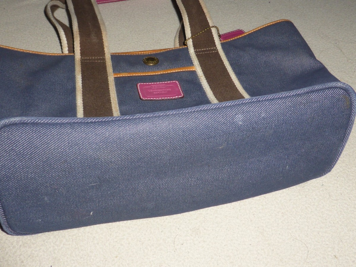COACH DENIM HAMPTON WEEKENDER LEATHER TOTE BAG B04M-4498