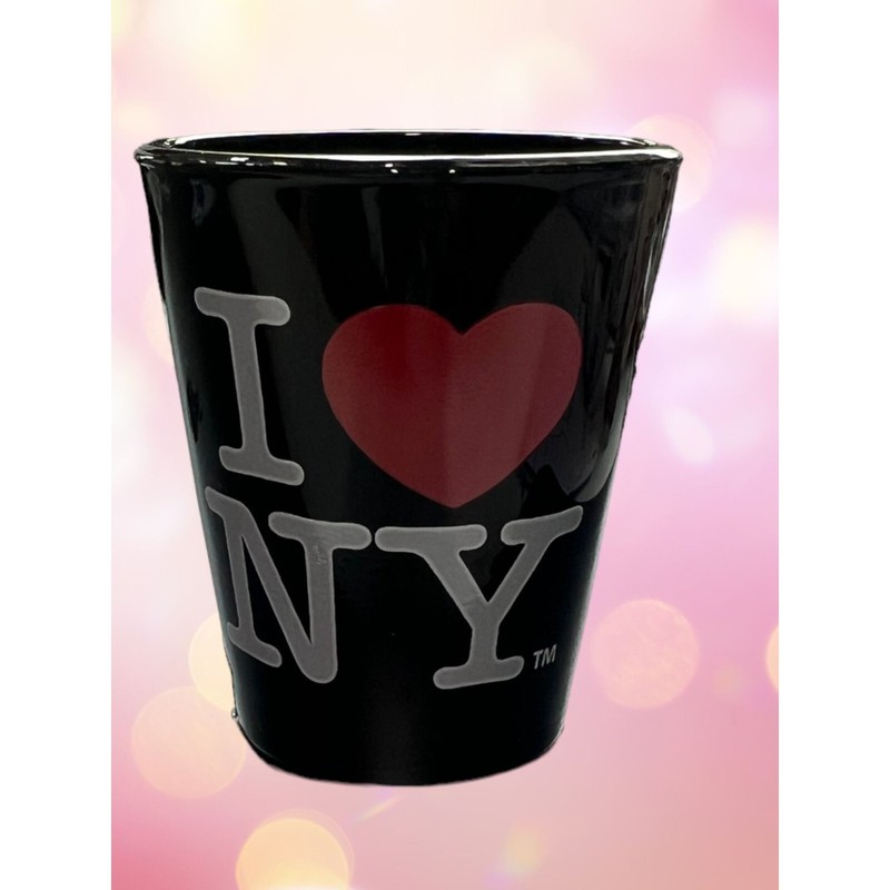 I Love New York Shot Glass Black Red Heart Spellout 2.5" tall NWT