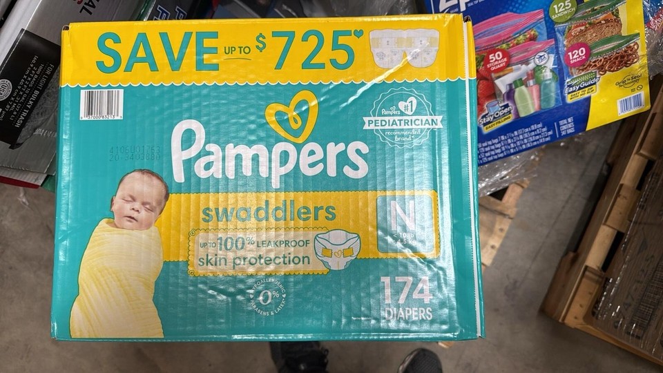 Pampers Swaddlers Diapers - Size Newborn - 174 Count OPENED BOX