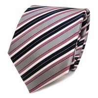 Tigertie Seidenkrawatte Rot Grau Blau Dunkelblau Creme Gestreift - Krawatte Tie