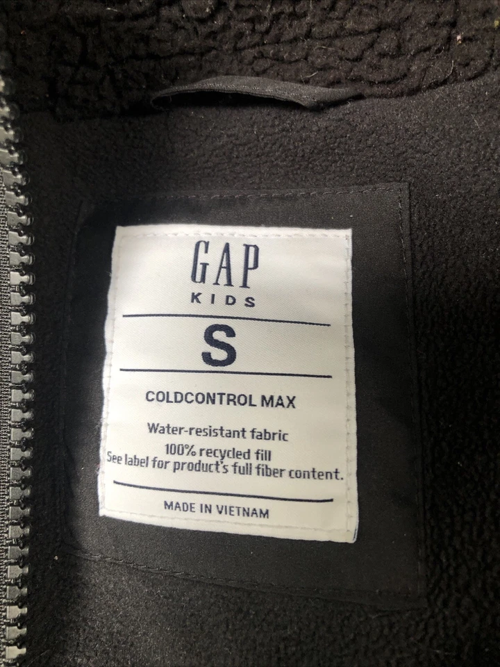 Gap Kids Girls Size Small Long Hooded Puffer Jacket Full Zip Fleece Lined Black - Image 4 of 4