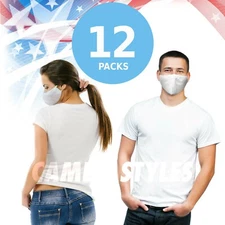 Face Mask White Cotton  Reusable Washable Fashion Mask Unisex 12 pcs