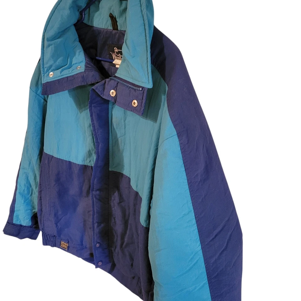 复古 80 年代羊毛蓝蓝色复古旅馆美国制造 Puffer 冬季夹克男女通用 Med — 第 3/4 张图片