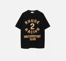 NEW Men Women RHUDE Racing Club Slogan Cotton Short Sleeve POLO T-Shirt SZ:S-XL